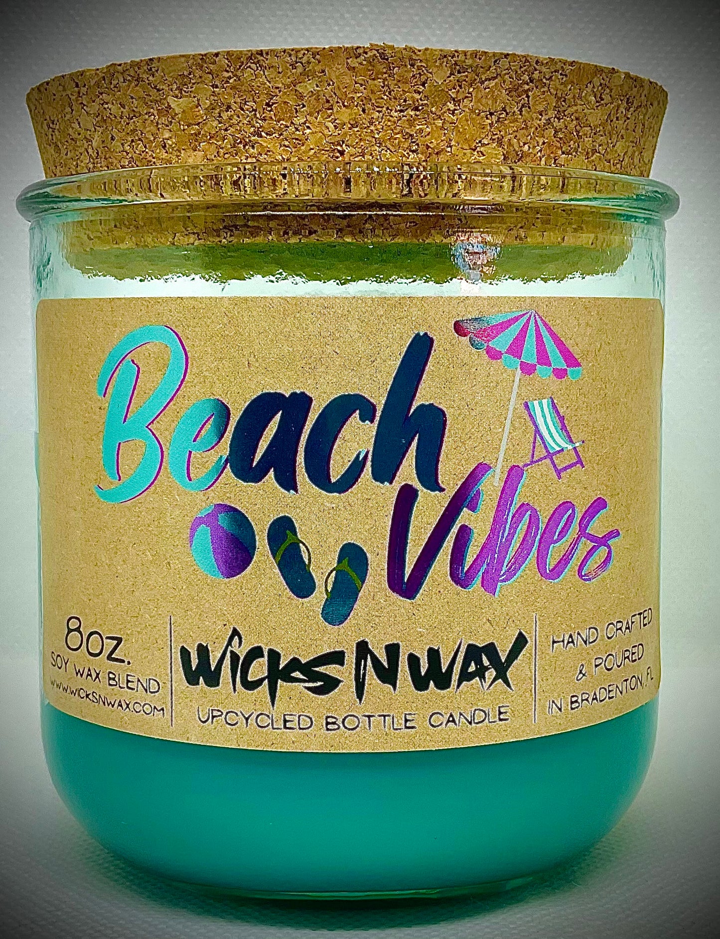 Beach Vibes | Candle | 100% Recycled Glass | WicksNWax