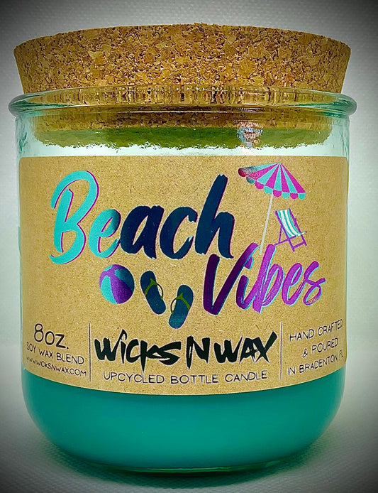 Beach Vibes | Candle | 100% Recycled Glass | WicksNWax