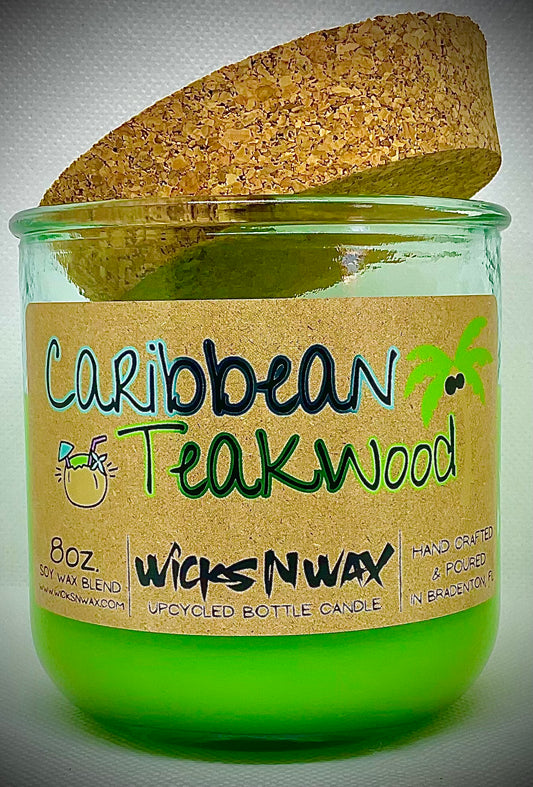 Caribbean Teakwood | Candle | 100% Recycled Glass  WicksNWax