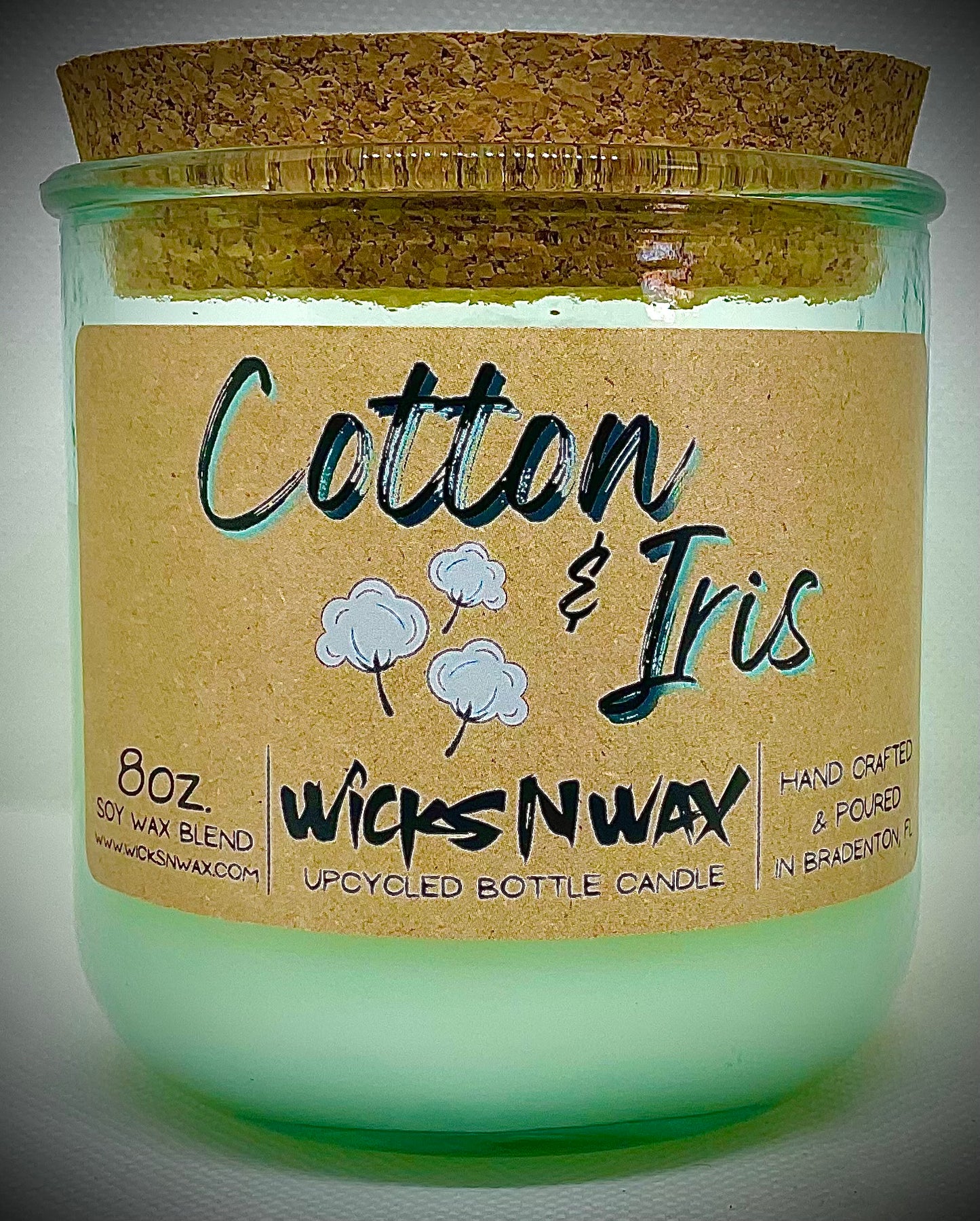 Cotton & Iris | Candle | 100% Recycled Glass | WicksNWax