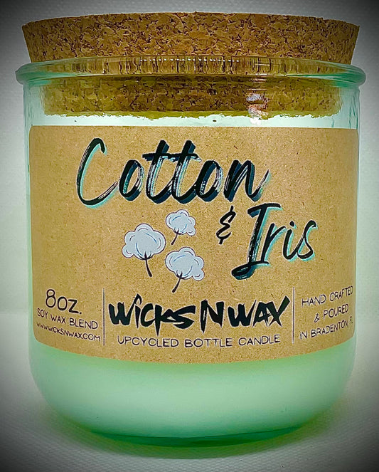 Cotton & Iris | Candle | 100% Recycled Glass | WicksNWax