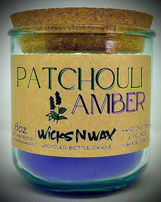 Patchouli Amber | Candle | 100% Recycled Glass | WicksNWax