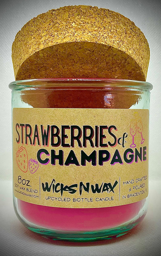 Strawberries & Champagne | Candle | 100% Recycled Glass | WicksNWax