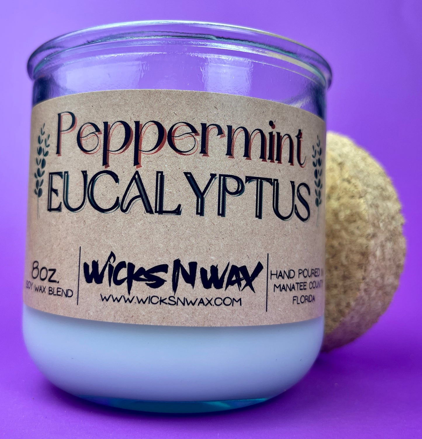 Peppermint Eucalyptus | Recycled Glass Candle | WicksNWax