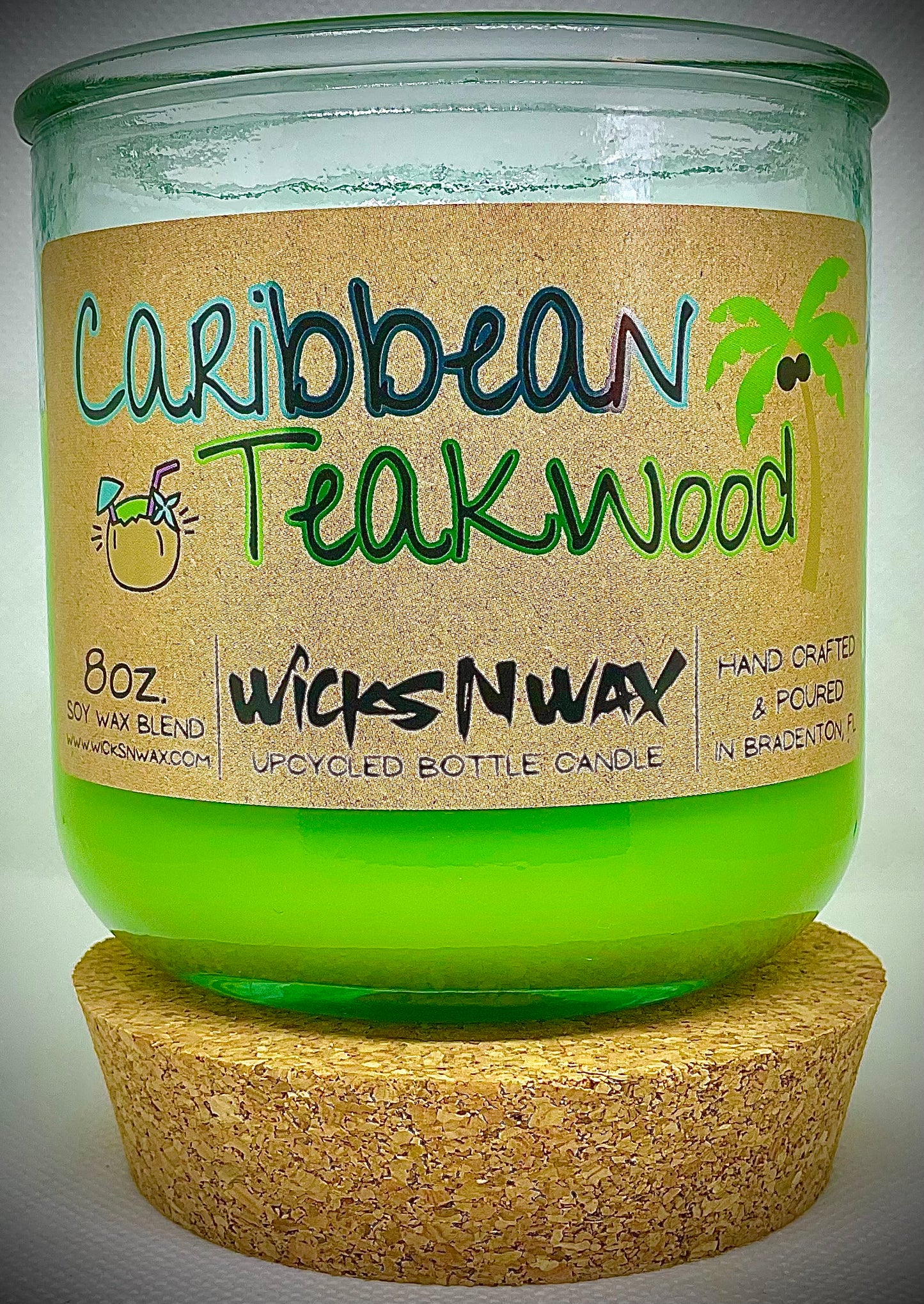 Caribbean Teakwood | Candle | 100% Recycled Glass  WicksNWax