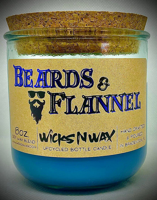 Beards & Flannel | Candle | 100% Recycled Glass | WicksNWax
