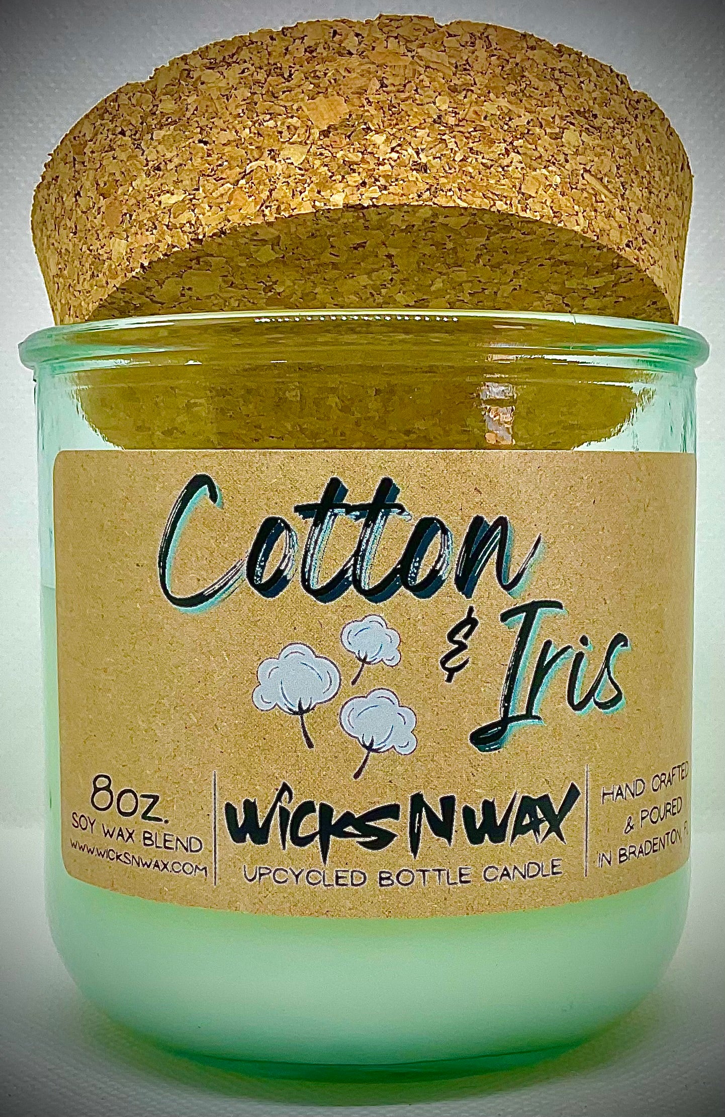 Cotton & Iris | Candle | 100% Recycled Glass | WicksNWax