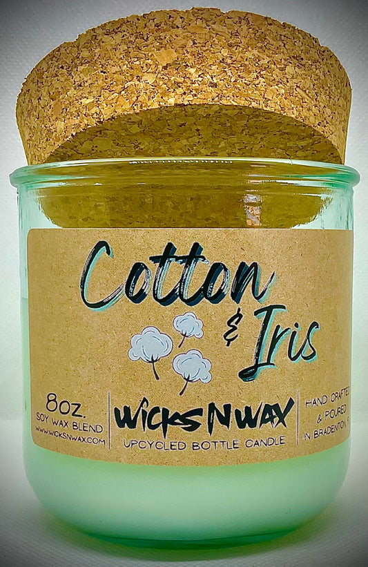 Cotton & Iris | Candle | 100% Recycled Glass | WicksNWax