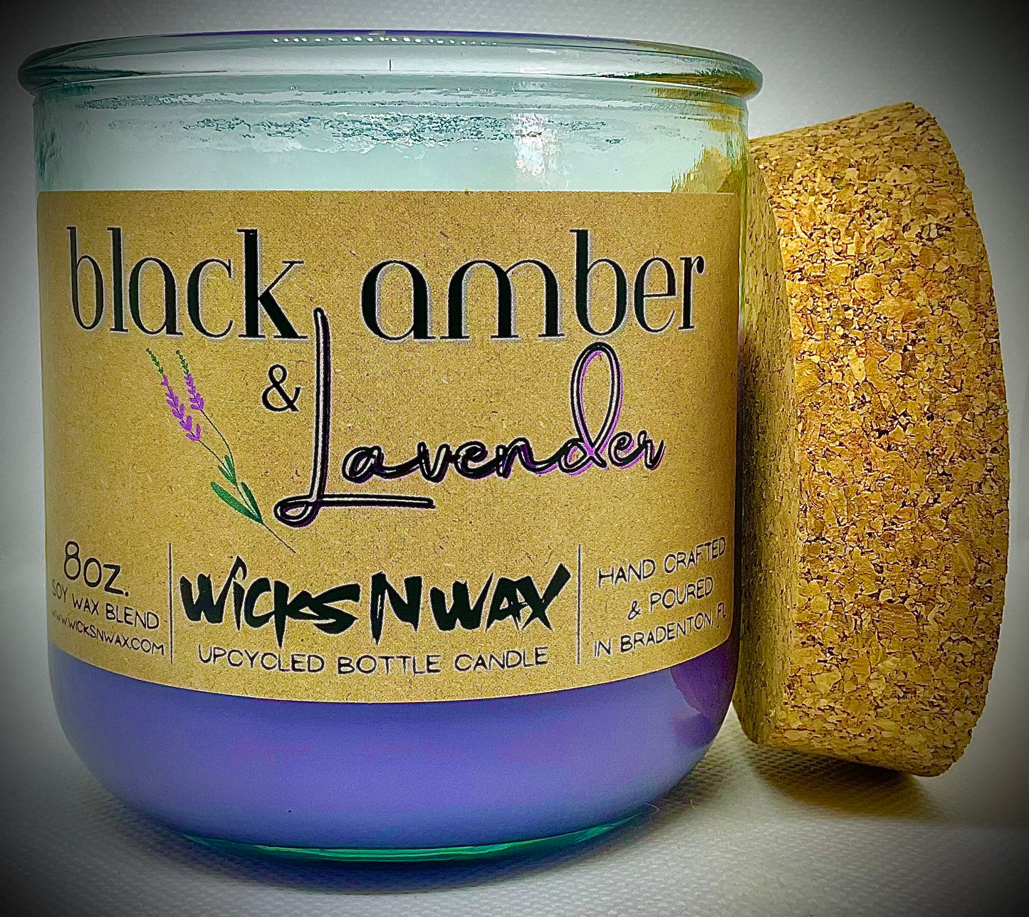 Black Amber & Lavender | Candle | 100% Recycled Glass | WicksNWax