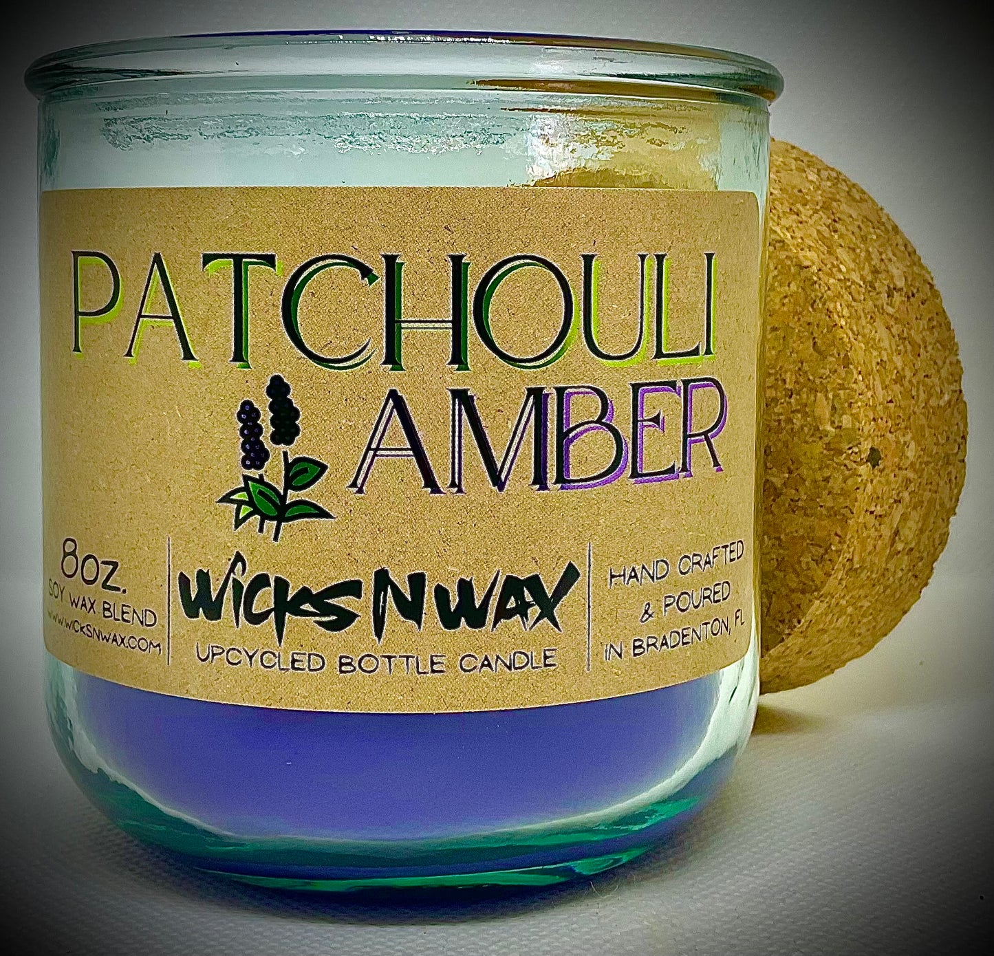 Patchouli Amber | Candle | 100% Recycled Glass | WicksNWax