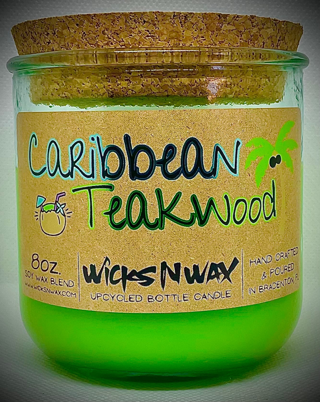 Caribbean Teakwood | Candle | 100% Recycled Glass  WicksNWax