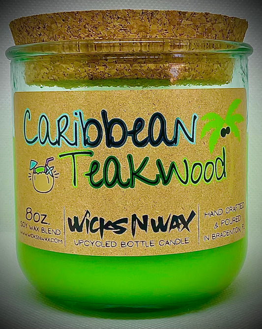 Caribbean Teakwood | Candle | 100% Recycled Glass  WicksNWax