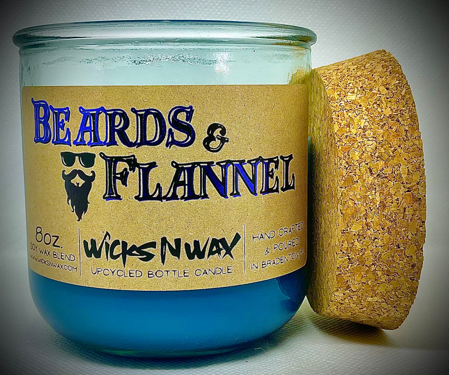 Beards & Flannel | Candle | 100% Recycled Glass | WicksNWax