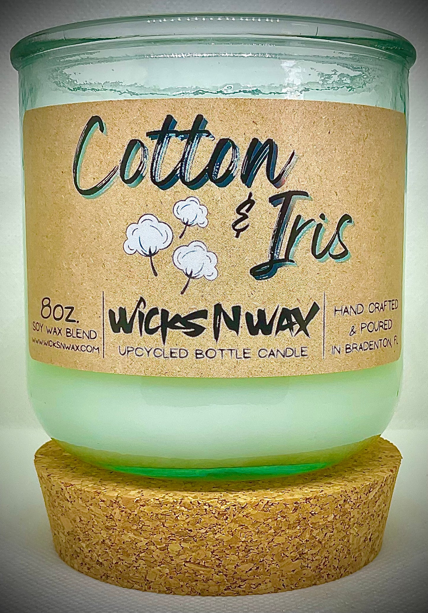 Cotton & Iris | Candle | 100% Recycled Glass | WicksNWax