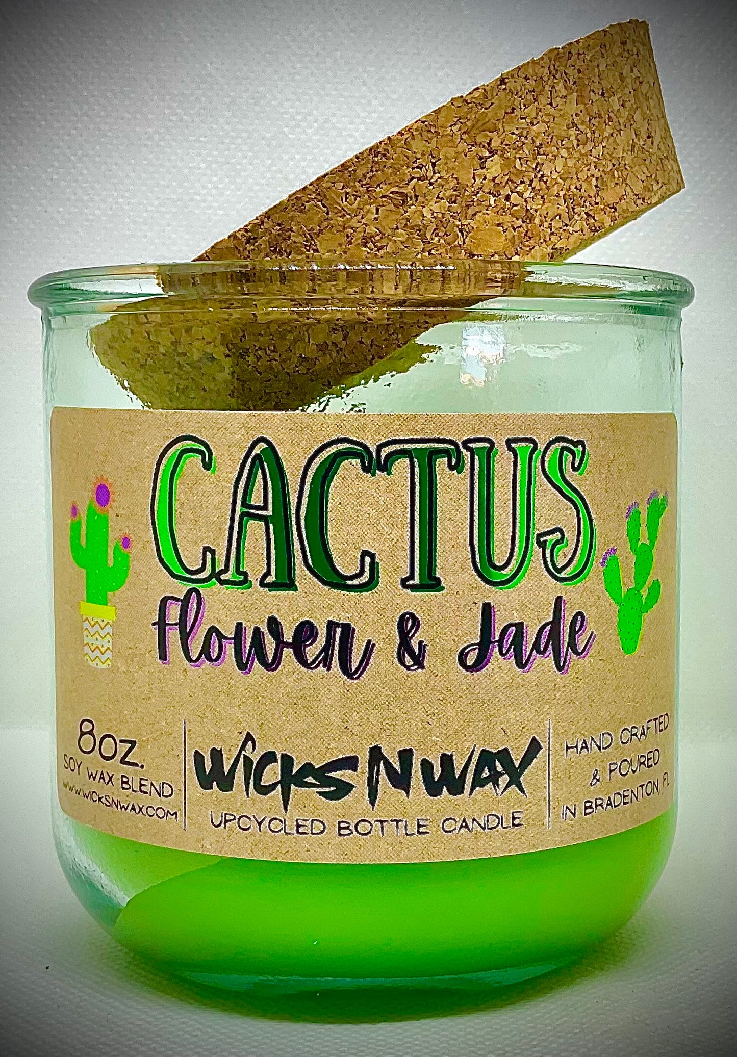 Cactus Flower & Jade | Candle | 100% Recycled Glass | WicksNWax