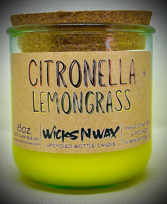 Citronella Lemongrass | Candle | 100% Recycled Glass | WicksNWax