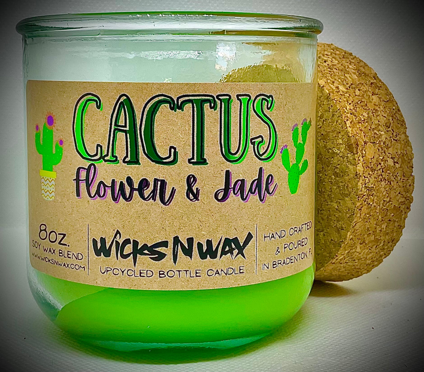 Cactus Flower & Jade | Candle | 100% Recycled Glass | WicksNWax