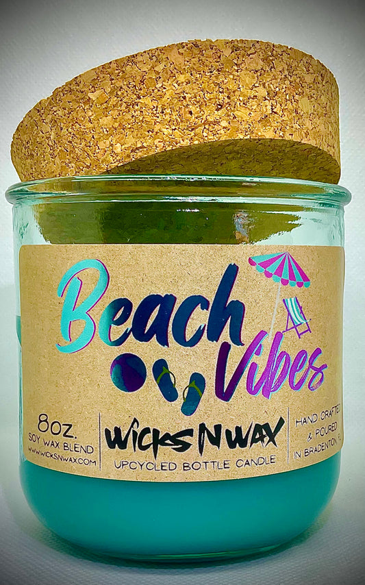 Beach Vibes | Candle | 100% Recycled Glass | WicksNWax