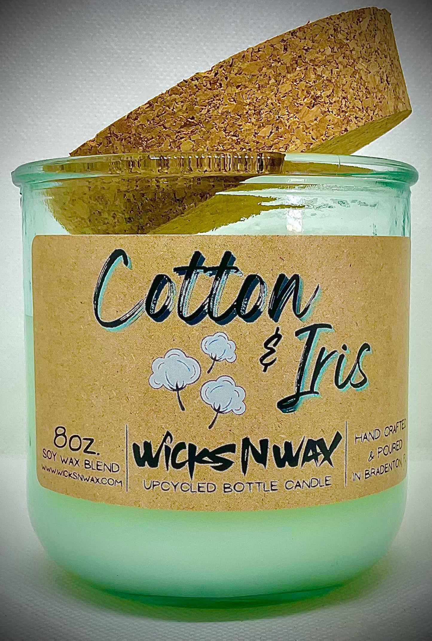 Cotton & Iris | Candle | 100% Recycled Glass | WicksNWax