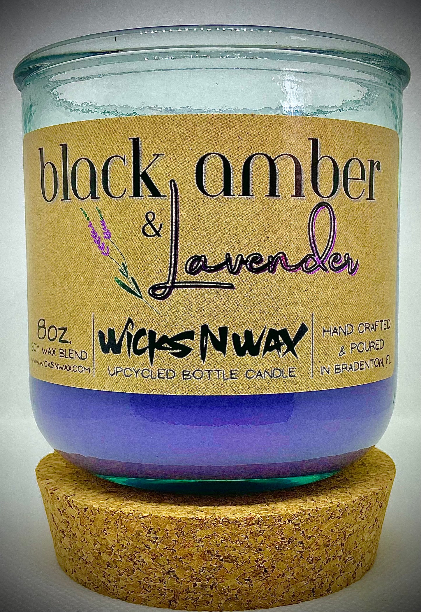 Black Amber & Lavender | Candle | 100% Recycled Glass | WicksNWax
