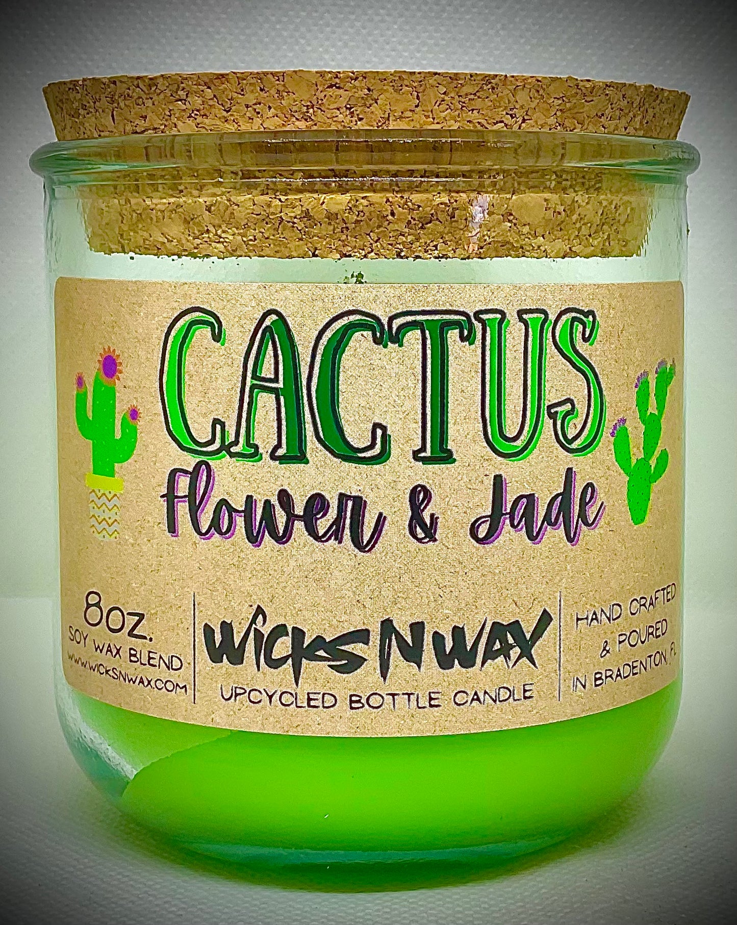 Cactus Flower & Jade | Candle | 100% Recycled Glass | WicksNWax