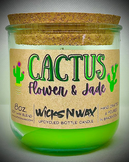 Cactus Flower & Jade | Candle | 100% Recycled Glass | WicksNWax