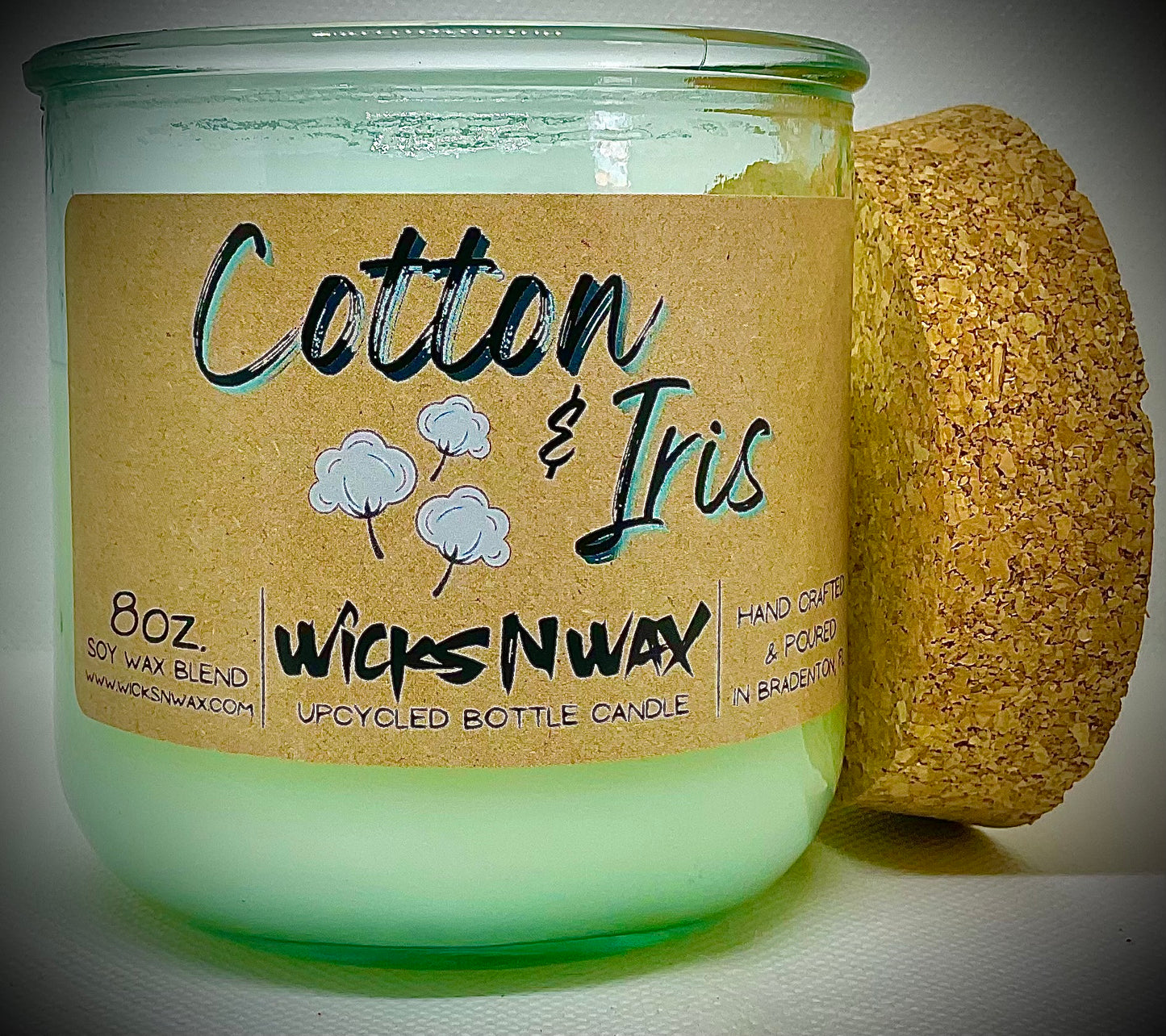 Cotton & Iris | Candle | 100% Recycled Glass | WicksNWax