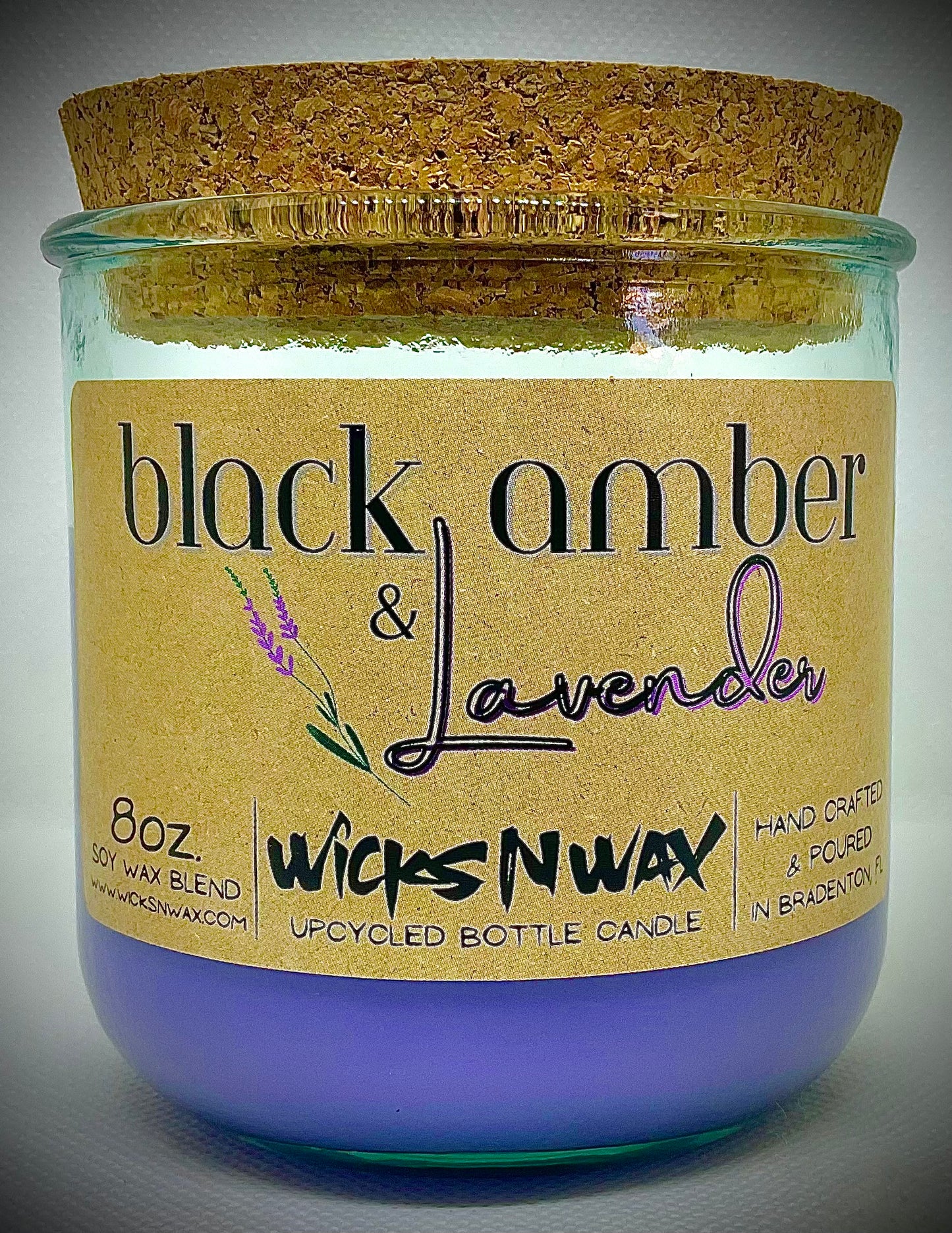 Black Amber & Lavender | Candle | 100% Recycled Glass | WicksNWax
