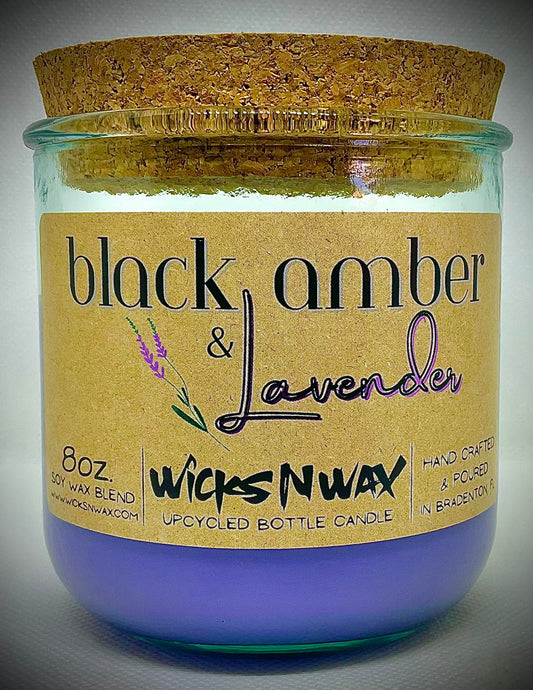 Black Amber & Lavender | Candle | 100% Recycled Glass | WicksNWax