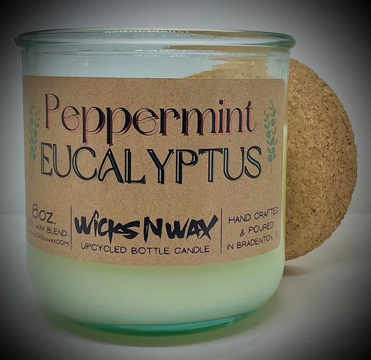 Peppermint Eucalyptus | Candle | 100% Recycled Glass | WicksNWax