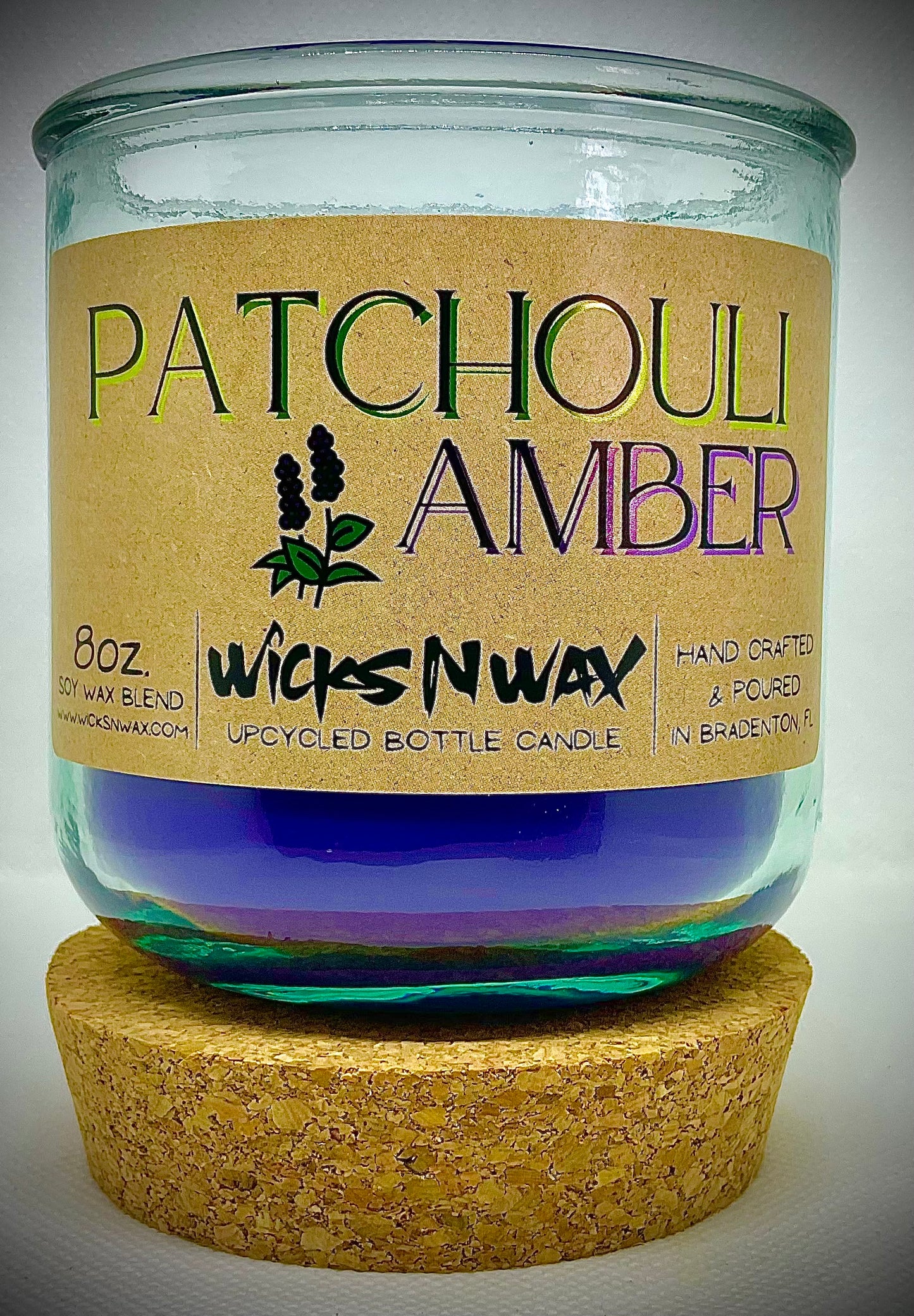 Patchouli Amber | Candle | 100% Recycled Glass | WicksNWax