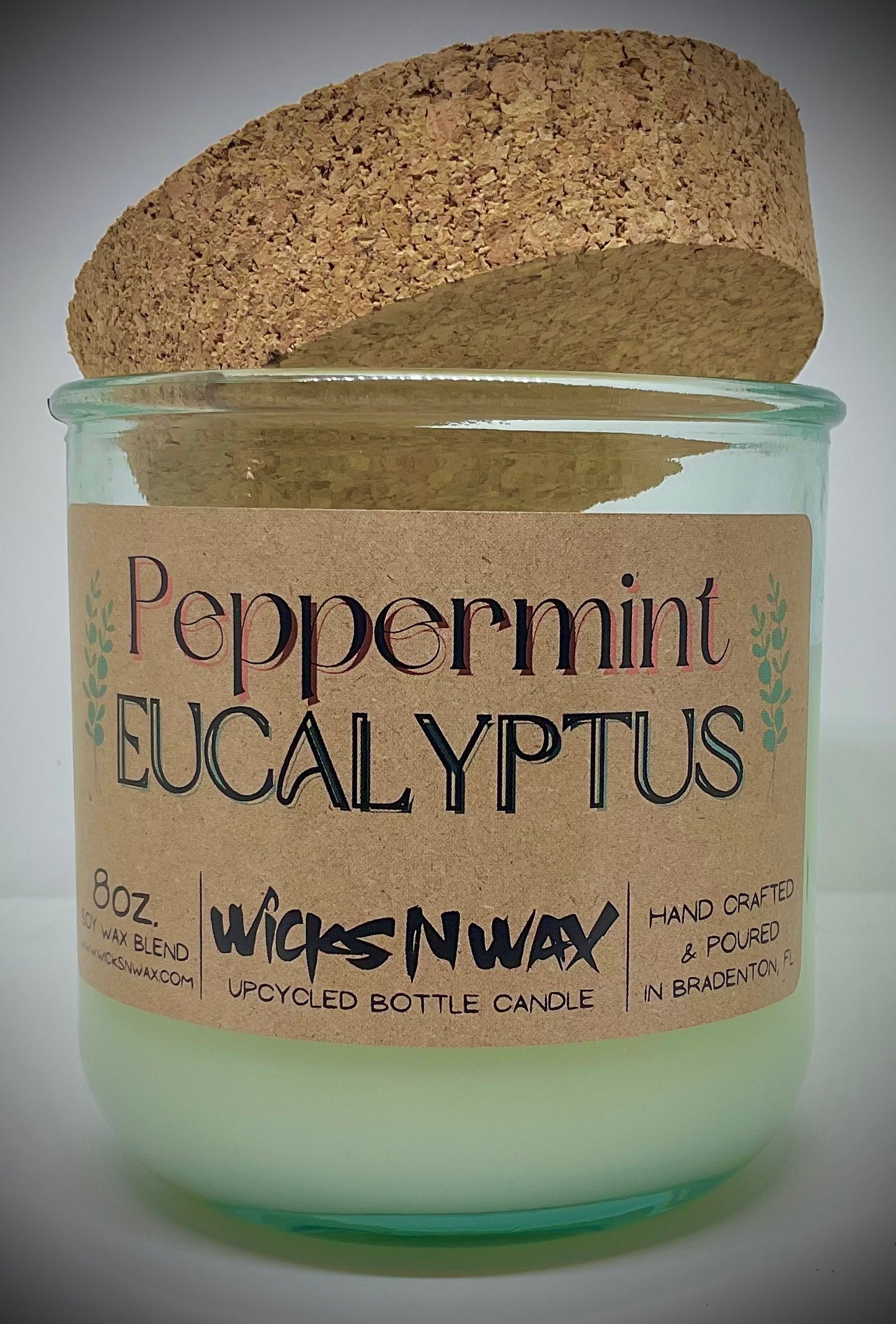 Peppermint Eucalyptus | Candle | 100% Recycled Glass | WicksNWax