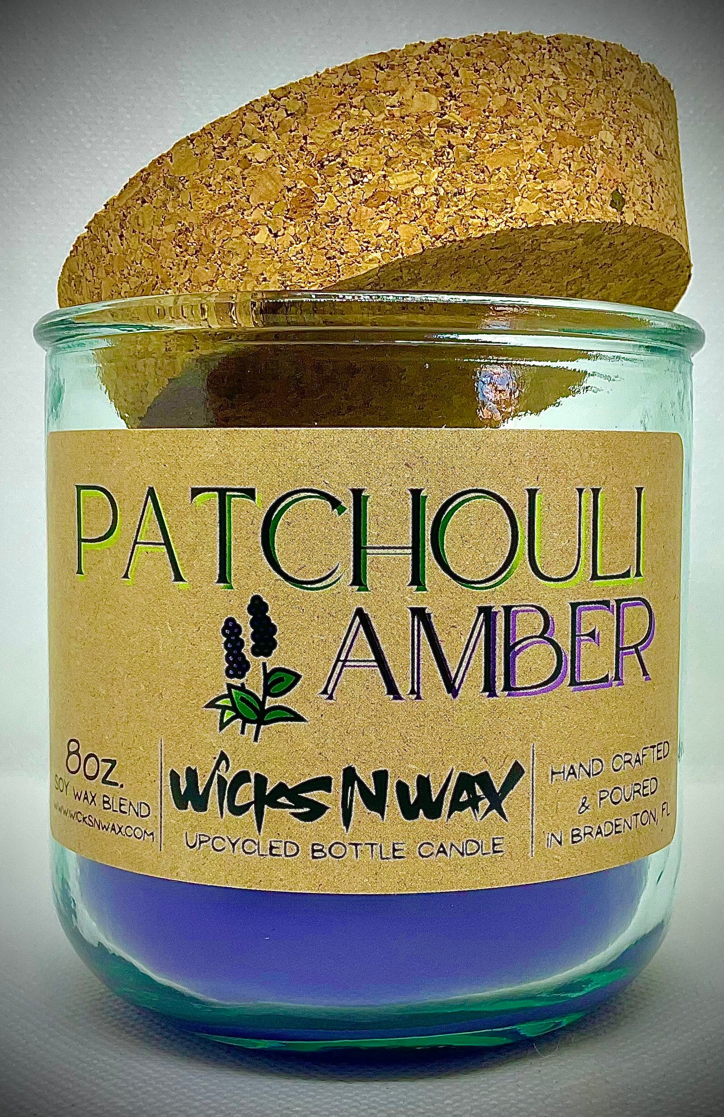 Patchouli Amber | Candle | 100% Recycled Glass | WicksNWax