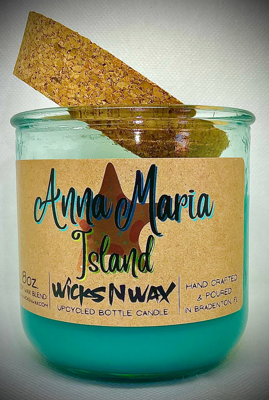 Anna Maria Island | Beach Wood | Candle | 100% Recycled Glass | WicksNWax