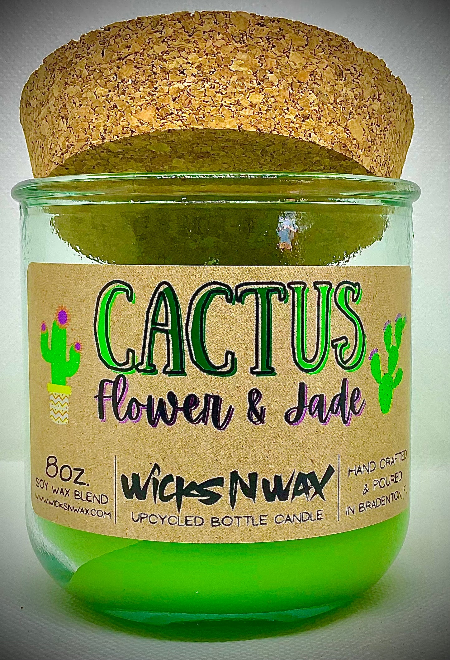 Cactus Flower & Jade | Candle | 100% Recycled Glass | WicksNWax