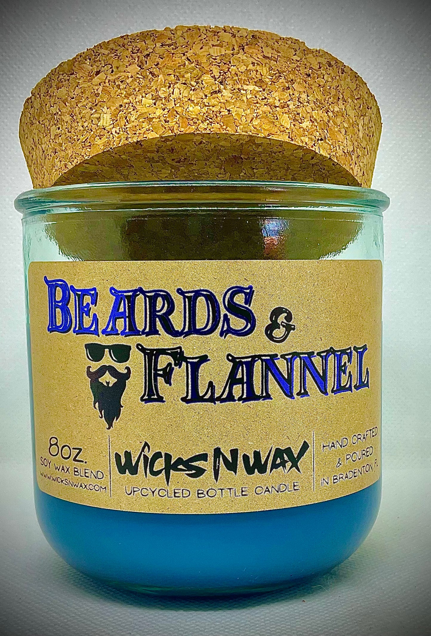 Beards & Flannel | Candle | 100% Recycled Glass | WicksNWax