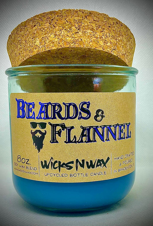 Beards & Flannel | Candle | 100% Recycled Glass | WicksNWax