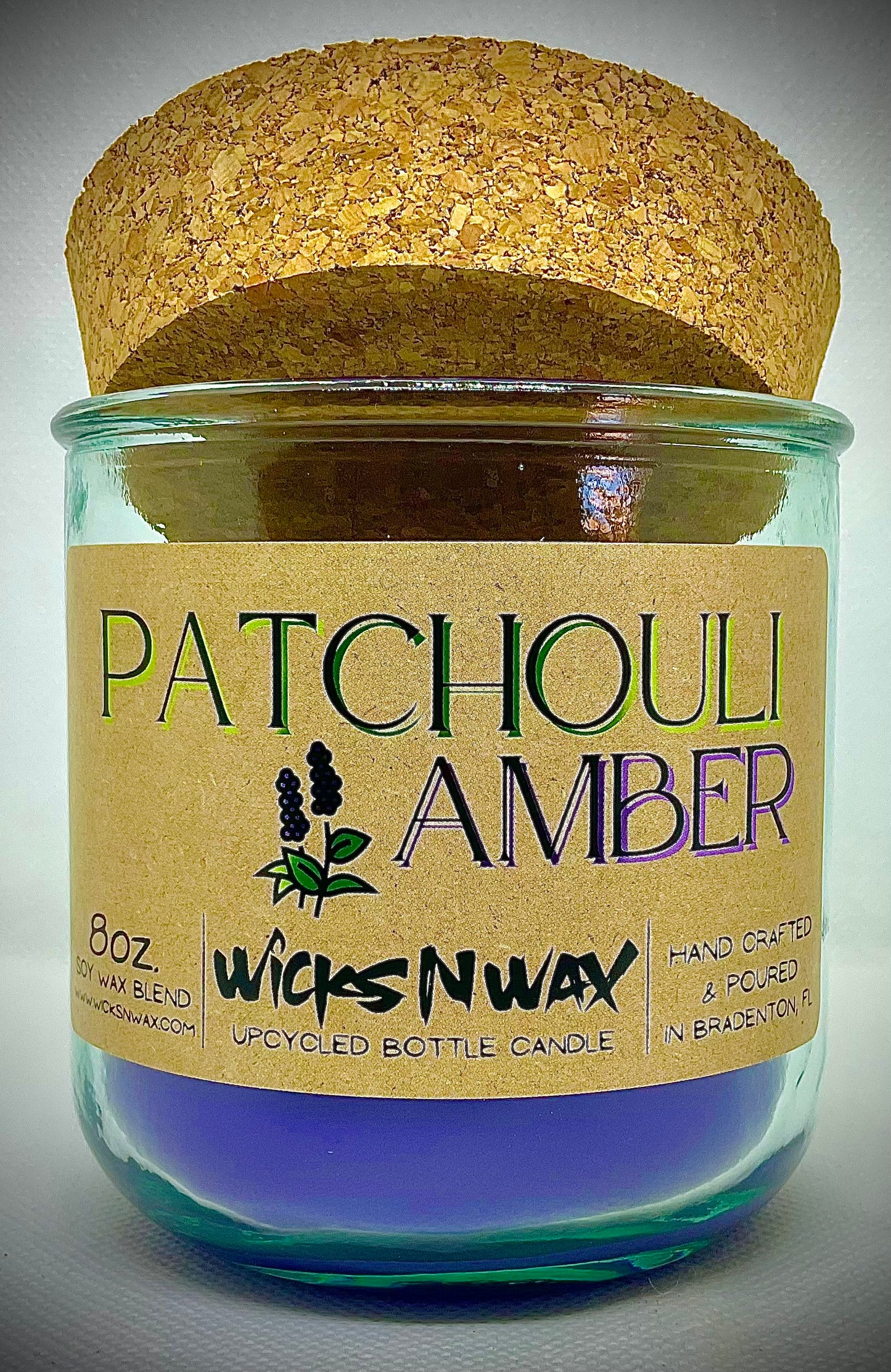 Patchouli Amber | Candle | 100% Recycled Glass | WicksNWax