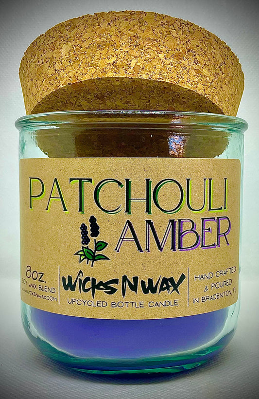 Patchouli Amber | Candle | 100% Recycled Glass | WicksNWax