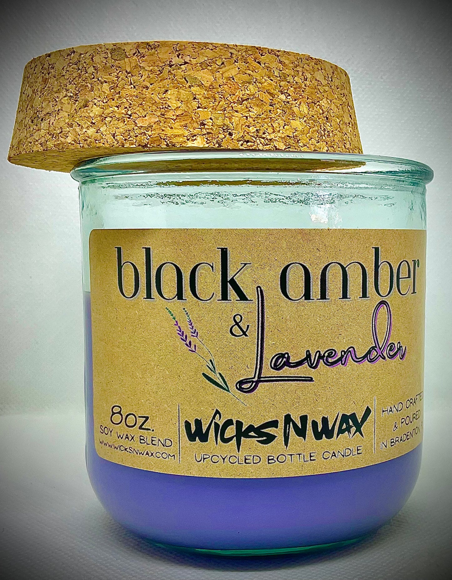 Black Amber & Lavender | Candle | 100% Recycled Glass | WicksNWax