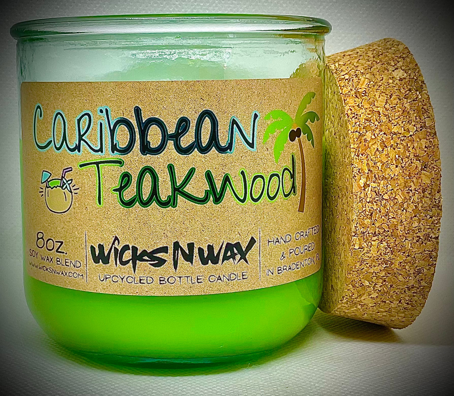 Caribbean Teakwood | Candle | 100% Recycled Glass  WicksNWax