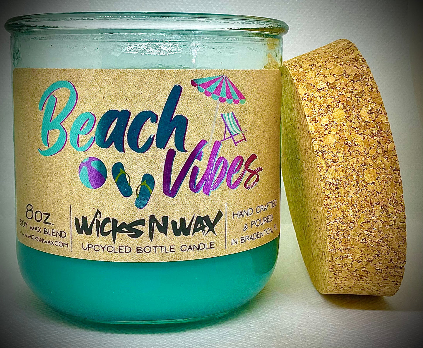 Beach Vibes | Candle | 100% Recycled Glass | WicksNWax