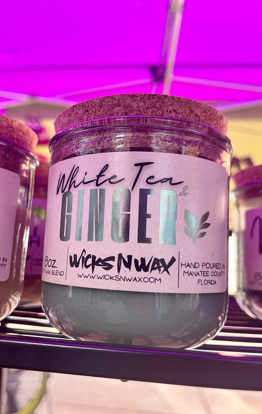 White Tea & Ginger | Candle | 100% Recycled Glass | WicksNWax