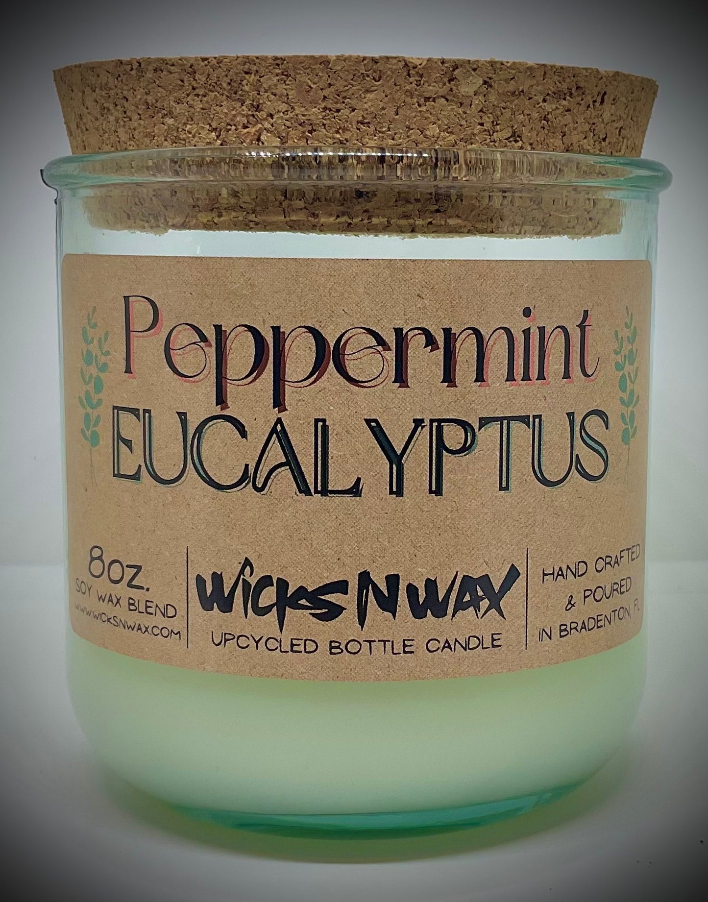 Peppermint Eucalyptus | Candle | 100% Recycled Glass | WicksNWax