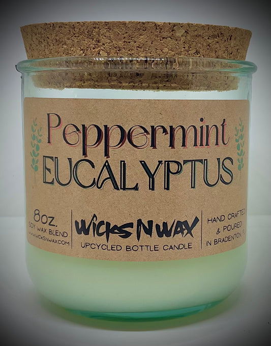 Peppermint Eucalyptus | Candle | 100% Recycled Glass | WicksNWax