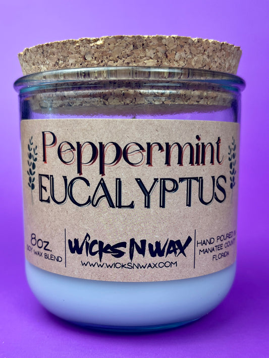 Peppermint Eucalyptus | Recycled Glass Candle  | WicksNWax