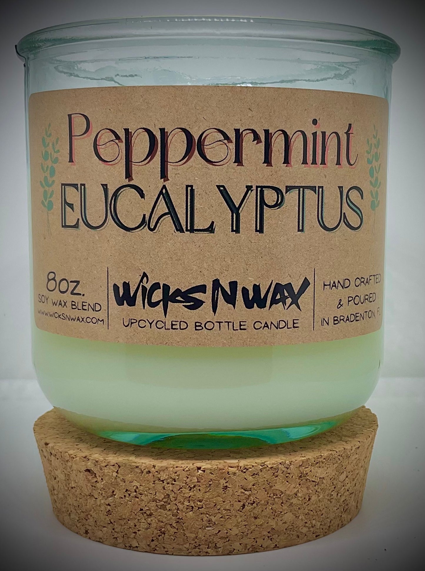 Peppermint Eucalyptus | Candle | 100% Recycled Glass | WicksNWax