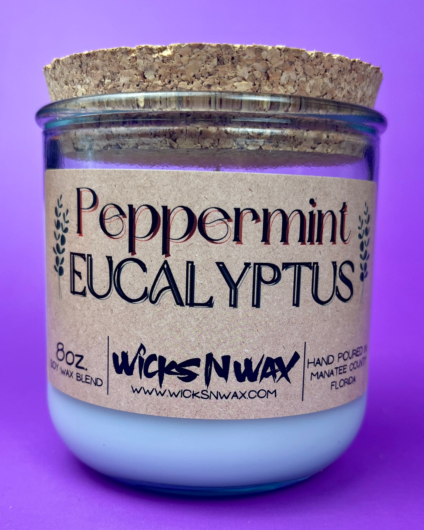 Peppermint Eucalyptus | Recycled Glass Candle  | WicksNWax