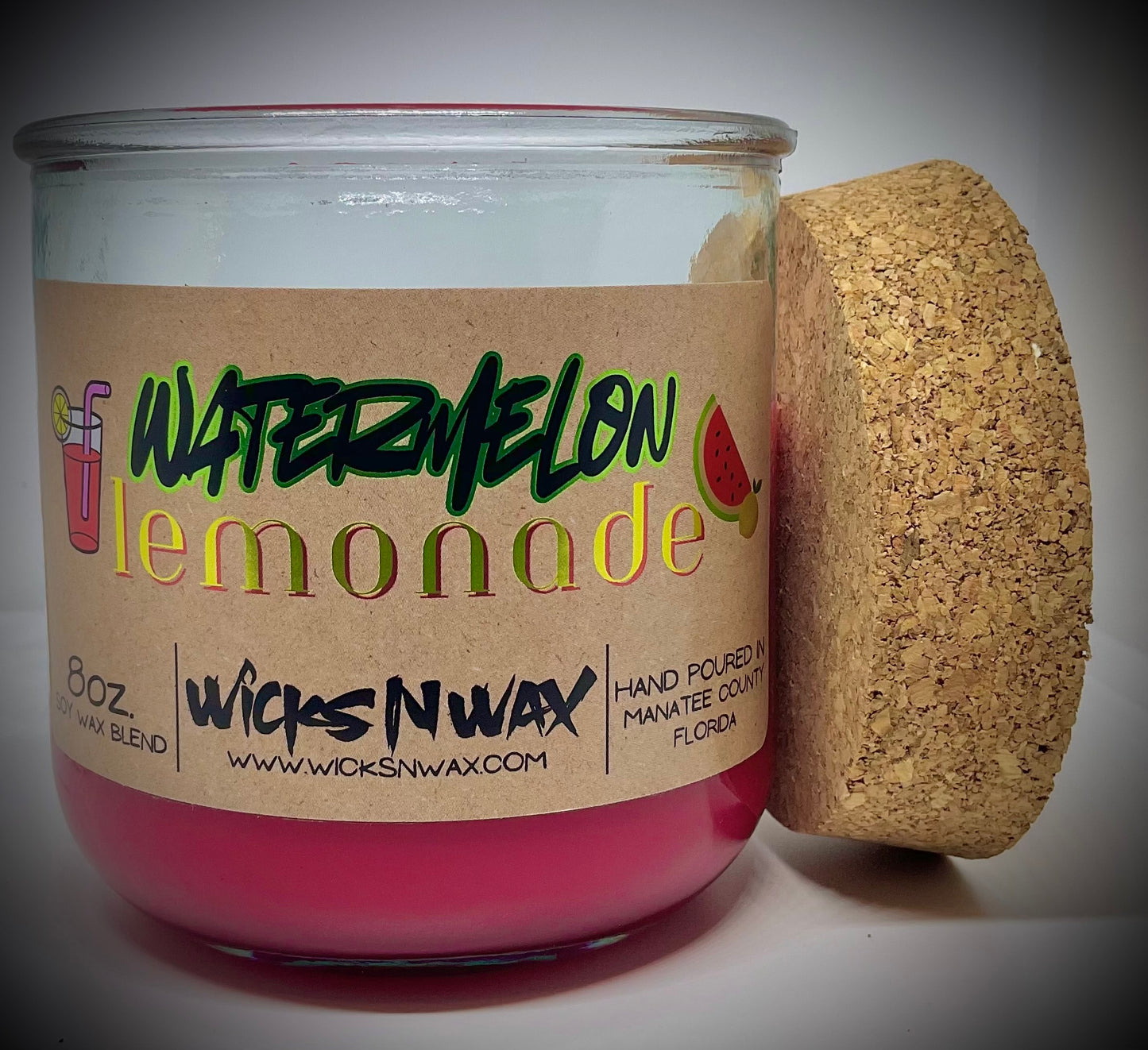 Watermelon Lemonade | Candle | 100% Recycled Glass | WicksNWax