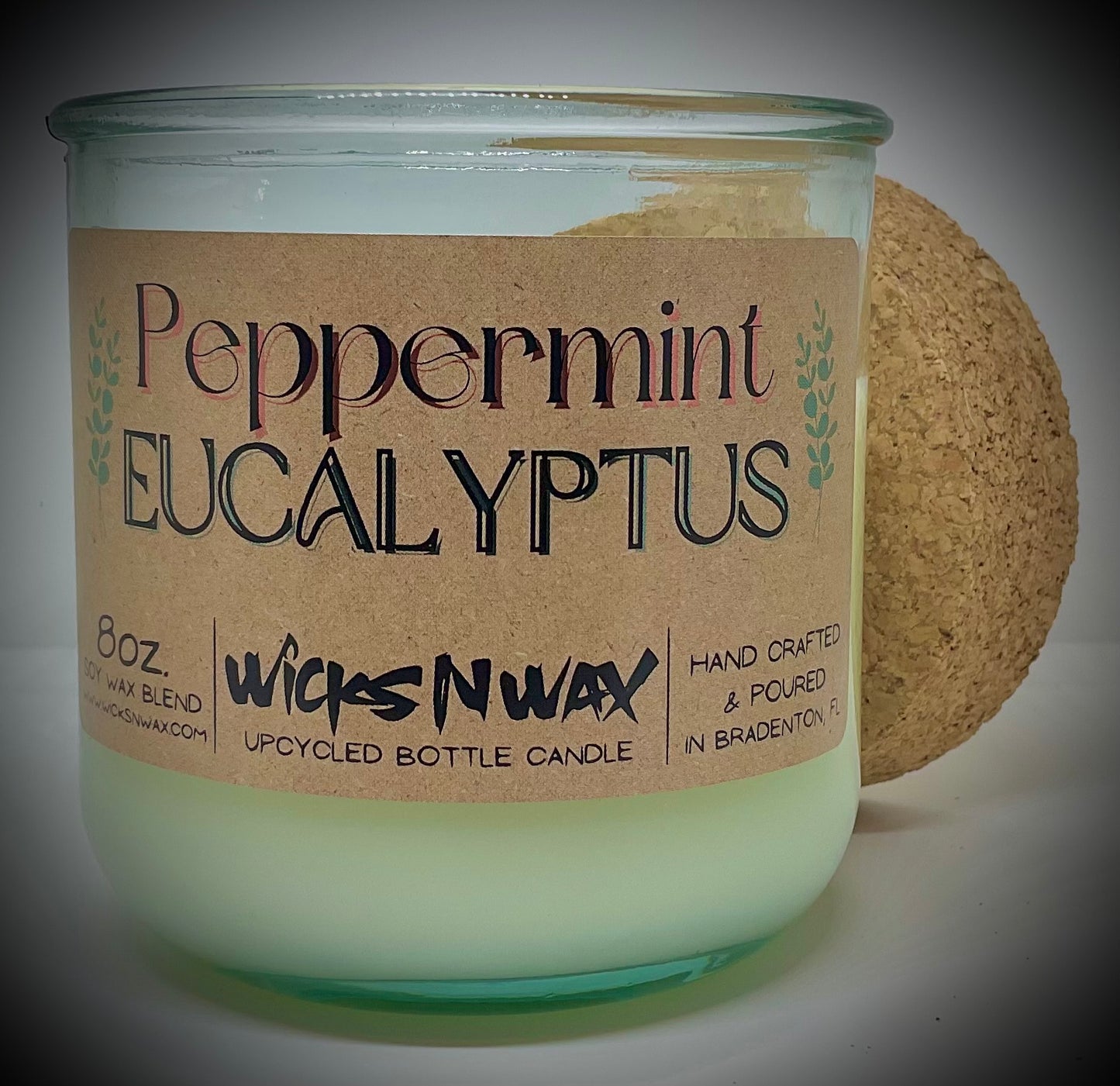 Peppermint Eucalyptus | Candle | 100% Recycled Glass | WicksNWax